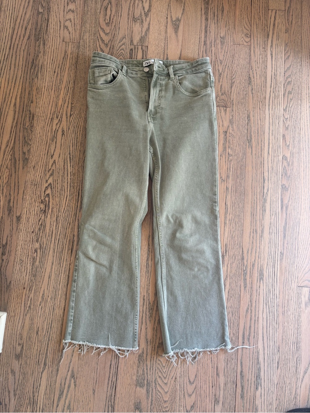 Zara Olive Green cropped kick flare Denim